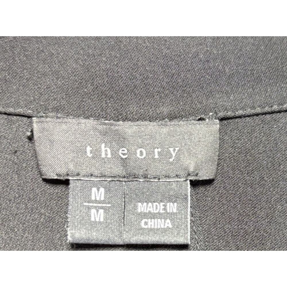 Theory Women's Black Medium Silk Blend Hidden Button Up Minimalist 3/4 Sleeve‎ - Picture 4 of 10